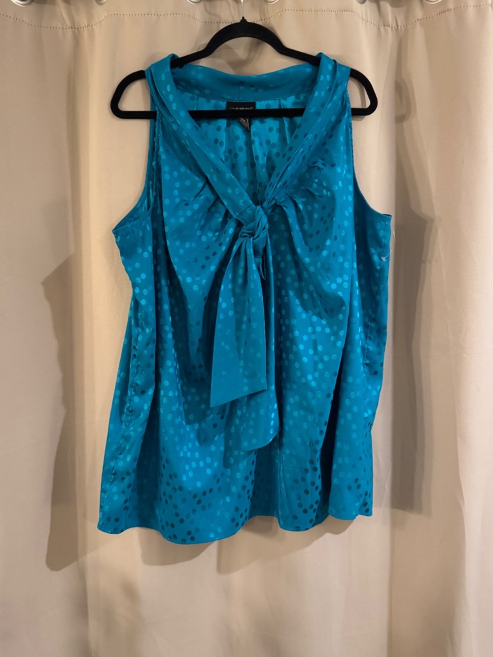 Lane Bryant Teal Polka Dot Tie-Neck Sleeveless Blouse